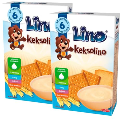 LINO Kinder-Keks-Brei – 200 g Schachtel | Weizengrieß mit Keksstücken | Für Kinder ab 8 Monaten, 2 Er