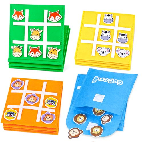GoBene Tic Tac Toe Spiele Für Kinder, 16 pcs gastgeschenk kindergeburtstag | Safari Tiere Filz Brettspiel, Tik Tak Toe Kleine Geschenke Für Kinder, Pinata Füllung, gastgeschenke kinder, Tic Tac Mini