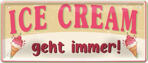 schilderkreis24 blechschild 28x12 cm – spruch ice cream geht immer – eis sommer deko geschenkidee