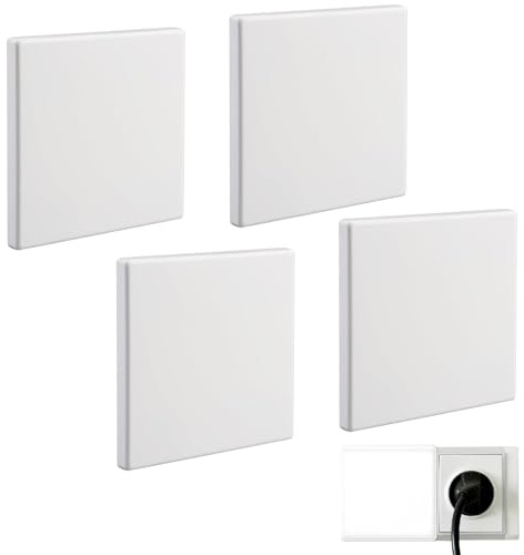 4 Tapas Ciegas Empotradas para Enchufes e Interruptores, 86 x 86 mm, Plástico Blanco, Ideal para Ocultar Tomacorrientes No Utilizados