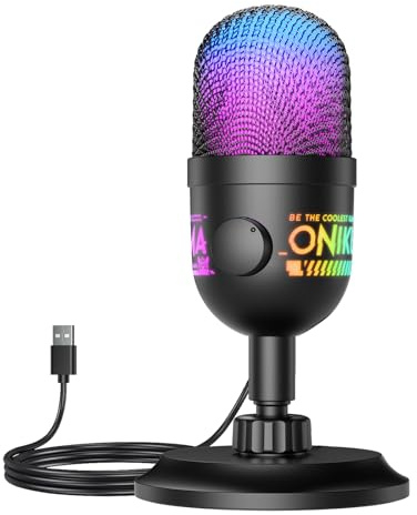 USB Condenser Microphone for PC, RGB Gaming Mic with Plug & Play, Cardioid Pickup, Real-Time Monitoring, Tap-to-Mute, Gain Control for Streaming, Podcast, Recording on PC, Mac