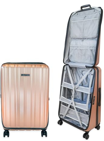 CASYRO Koffer zum Aufklappen, Stand-Up Koffer, Schrankkoffer, Hartschalenkoffer Trolley, Reisekoffer nutzbar wie Kleiderschrank, Rollkoffer mit 4 Rollen, 120l, L (Rose Gold/Grau)