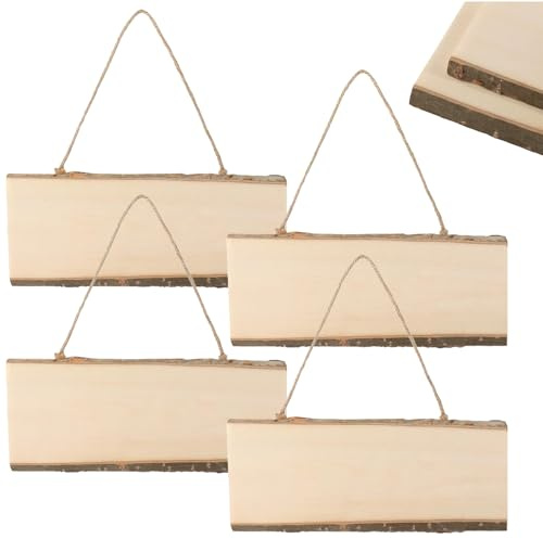 4 Stück Holzschilder zum Beschriften, Blanko Holzschilder Hängende Holz für Brandmalerei mit Juteseil Dekorative Holztafel für DIY Malen Schreiben Basteln