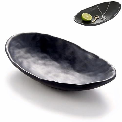 Schlüsselschale Oval, Deko Schale Und Schlüsselablage in Matt Schwarz, Deko Flur Bowl Schmuckschale Dekoschale Schale Tablett für Zuhause, Schlüssel Schmuck, Praktische Aufbewahrung, 19×12.5×4cm