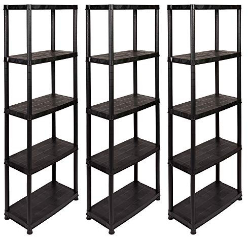 Kreher 3 Stück Kunststoffregal, Steckregal mit fünf soliden Böden. Jeder Boden belastbar mit bis zu 25 kg. Maße pro Regal 60 x 30,5 x 170 cm. TÜV Rheinland GS