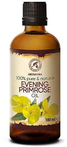Nachtkerzenöl 100ml - Oenothera Biennis Oil - Kaltgepresst & Raffiniert - Rein & Natürlich - Besten Pflege für Gesicht - Körper - Massage - Wellness - Kosmetik - Glasflasche