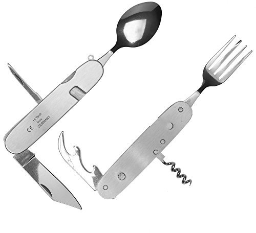 May - Couteau Suisse Couvert - Couteau de Camping - Outil Multifonction - Couteau de Poche avec Fourchette et Cuiller - Couverts d'Extérieur Pliables - Couteau Pliant