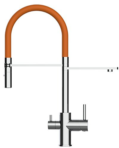 NIEDERDRUCK VIZIO 3 Wege Wasserfilter Chrom Küchenarmatur mit 2strahl Handbrause/Profi/Restaurant/Haus Wasserhahn für alle gaengigen filtersysteme geeignet / 360° schwenkbarem Auslauf (orange)