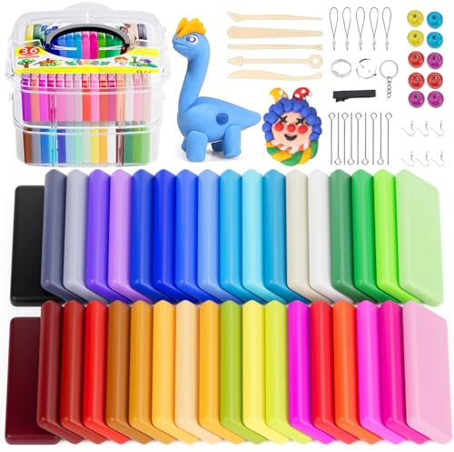 iFergoo Polymer Clay 36 Farben Knete Soft Set, Nontoxic DIY Oven Bake Modellierung Ton Kit mit 5 Modellierwerkzeug und Schmuckzubehör Set, Kinder Kunsthandwerk Geschenk für Jungen und Mädche Kids