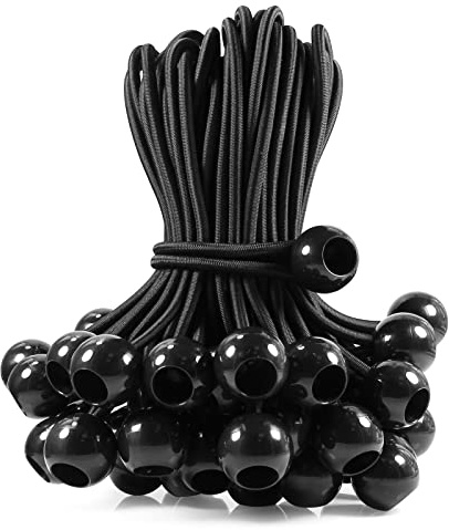 Joneaz 50 Pcs Ball Bungee Cords 6 Inch Black Heavy Duty Outdoor for Canopy Tarp Tie Downs, UV Resistant