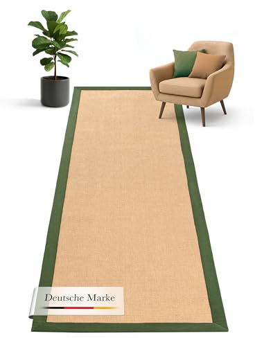 carpetfine Sisalteppich Läufer Grün 70x240 cm | Moderner Teppich für Wohn- und Schlafzimmer