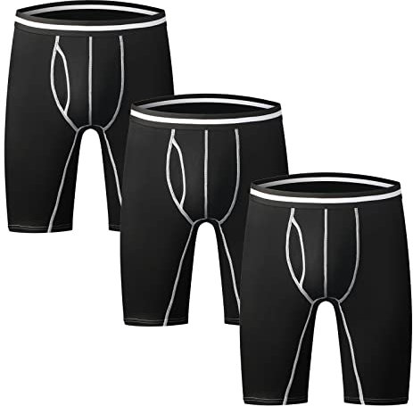 Nuofengkudu Hombre 3 Pack Bóxers Ajustados Largo Calzoncillos Bulge Ropa Interior Suave Elástico Compresión Shorts Underwear Mutande Hipster Nero XXXXL