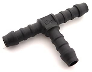 227s 6mm T-Piece Hose Connectors To Join Water, Fuel & Breather Pipes - Resistant to Fuels, Oils & Coolant - For Use Between -30C & 140C - Nylon PA66 - Black - 2 Pack