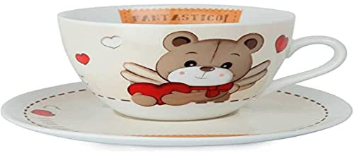 Egan Tazza Colazione con Piatto Collezione Oliver. Oggetto Realizzato in Porcellana di Colore Bianco e Rosso. La referenza è POL03/1