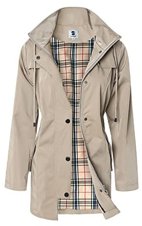 Summer Mae Damen Regenjacke Windbreaker Wasserdicht Kapuze bergangsjacke mit Atmungsaktiv Futter für Frühling Sommer, S, Khaki