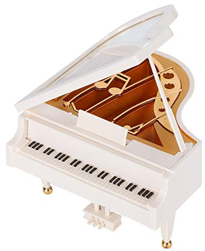 White Piano Spieluhr 4.9x4.7x5.7in Mini Piano Tabletop Ornament Spieluhren für Weihnachten, Geburtstag, Valentinstag