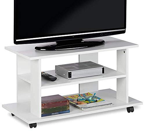 Bakaji Mobile TV in Legno MDF con 2 Ripiani Porta Console Videogiochi DVD e 4 Ruote Mobiletto Carrello Porta Televisore Design Moderno Dimensione 80 x 40 x 45 cm (Bianco)