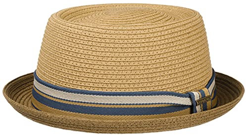 Stetson Licano Toyo Pork Pie Strohhut Herren - Aus 100% Papierstroh - Mit UV-Schutz 40 - Leichter Sommerhut - Mit Hutband & integriertem Sonnenschutz - Sommerhut Frühling/Sommer braun S (54-55 cm)