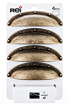 BLISTER CON 4 TIRADORES TIPO CONCHA FABRICADO EN ZAMAK ACABADO CUERO VIEJO MOD.2004 ENTREPUNTOS 64mm REI