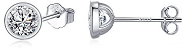 SNORSO Boucles d'oreilles Femme Argent 925, Clous d'oreilles Zircone Cubique 4mm Rondes pour Femme Fille