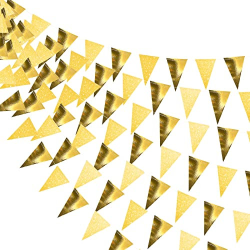 78 Stück Dreieck Flaggen Wimpelketten Wimpel Banner 34 Fuß Papier Glitzer Wimpel Girlande für Abschluss Hochzeit Baby Party Geburtstag Deko (Gold)