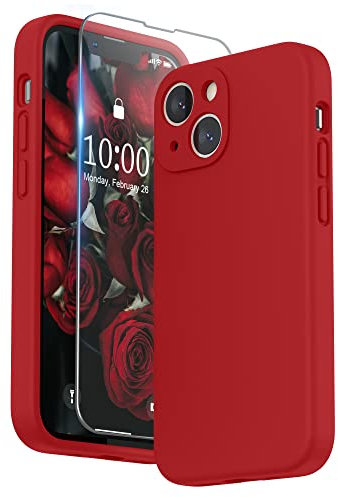 SURPHY Hülle Kompatibel mit iPhone 13 Mini Hülle Silikon mit Displayschutzfolie, Handyhülle iPhone 13 Mini Case mit Kameraschutz, iPhone 13 Mini Hülle Schutzhülle 5,4 Zoll 2021, Rot