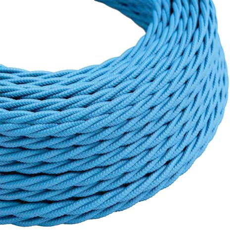 LEDSone 5 Metres Twisted 2 Core Vintage Fabric Braided Light Blue Colour Electric Cable for Lighting