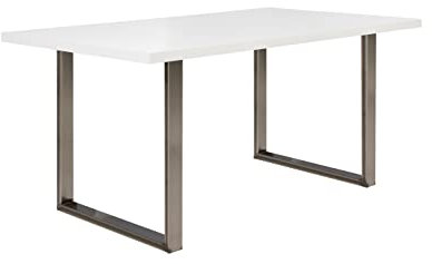 FORTE TABLES Tisch nicht ausziehbar, Holzwerkstoff, Weiß, Metallbeine stahlfarbig, B x H xT: 160 x 74,7 x 90 cm