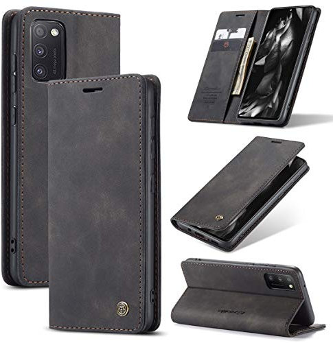 CaseMe Hülle für Samsung Galaxy A41 Vintage Dünne Handyhülle mit Kartenfach Geld Slot Ständer PU Ledertasche Flip Schutzhülle für Samsung Galaxy A41- Schwarz