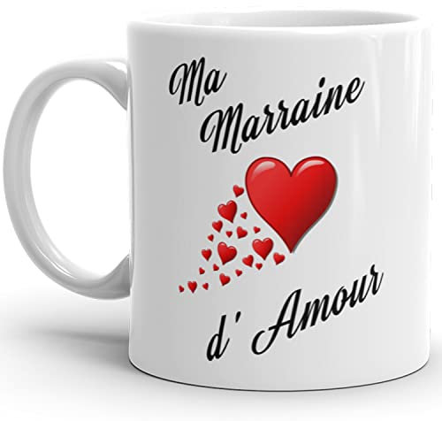 Kalféa Mug marraine d'amour je t'aime tasse tante haute Qualité avec coeurs Idée Cadeau Originale Famille tatie anniversaire noel fete réalisé en France
