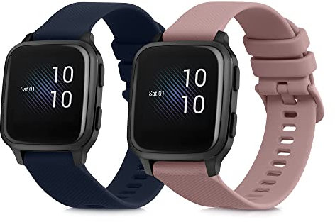 kwmobile Pulsera compatible con Garmin Venu Sq Music/Sq correa - 2x Correas de silicona flexible - Tamaño ajustable