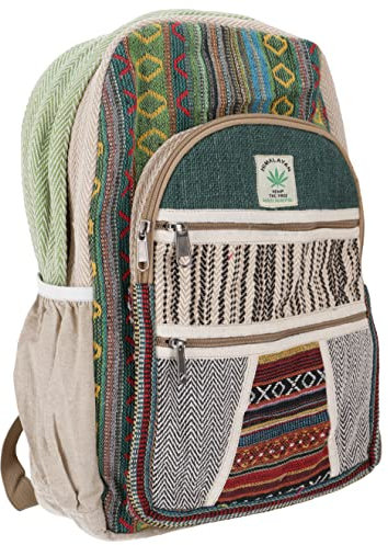 GURU SHOP Ethno Hanf Rucksack - Grün/bunt, Unisex - Erwachsene, 40x30x20 cm