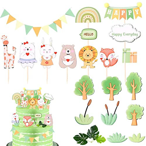 30 Stücke Tiere Geburtstag Tortendeko,Dschungel Tier Cupcake Topper,Dschungel Kuchen Deko,Tier Cake Topper,Tortendeko Geburtstag Junge,Cake Topper Dschungel