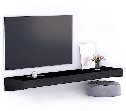 Mobili Fiver, Porta Tv sospeso Evolution 180x40, Nero Frassino, Made in Italy