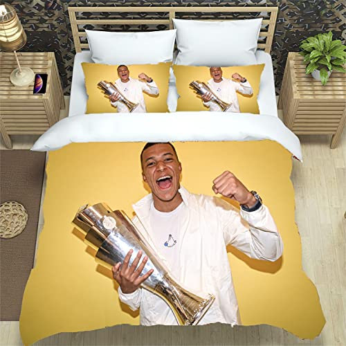 ALJODI Bettbezug Kylian MBappé, Bettwäsche-Set, Bettbezug für Einzelbett, geeignet für Kinderzimmer und Jugendliche (A1, 135 x 200 cm + 50 x 75 cm)
