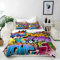 ANHOPE Bunte Hippie Urban Graffiti Bettwäsche Set 3 Teilig Weich Bettbezug 200x200 cm + 2 Kissenbezug 50x70 cm Microfaser Bettbezüge Set mit Reißverschluss Bettdeckenbezug für Kinder Jungen Mädchen