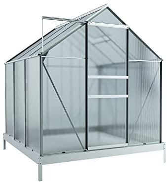 Outgarden Gewächshaus Leilani | Hohlkammerplatte 4 mm | 3,8 m² | Aluminium Eloxiert | B x T x H: 195 x 195 x 124 cm | Mit 1 Dachfenster | Inkl. Fundament