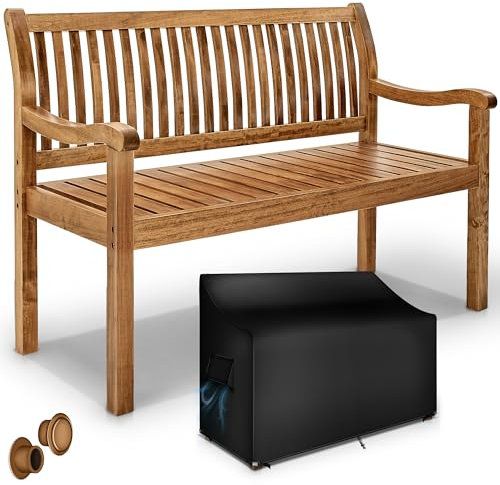 tillvex Banco de Madera para Jardín 125 cm con Cubierta | Robusto Asiento de Exterior 2-3 Plazas | hasta 320 kg de Carga | Banco para Porche, Terraza, Balcón