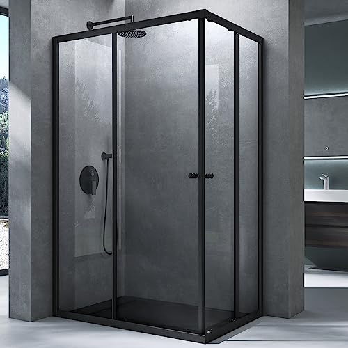 Mai & Mai Box Doccia 100x70cm, Box Doccia a Soffietto Cabina Bagno in Cristallo Trasparente con Porte Scorrevoli Box Cabina Doccia Ravenna16K Plus, Nero