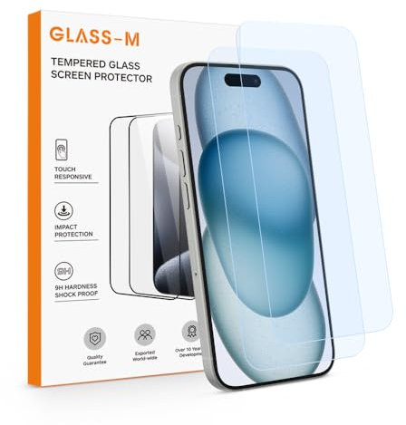 GLASS-M 2 Pack Anti-blue Light Screen Protector for iPhone 15/15 Pro (6.1), Blue Light Filter Tempered Glass, [Case Friendly] Screen Protective Film