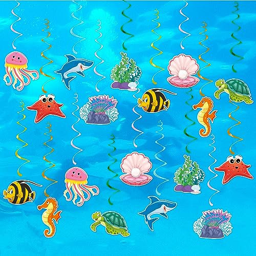 Under The Sea Party Decorations 36PCS Kids Party Hanging Decorations Beach Themed Party Decor Room Ceiling Fish Hanging Swirls Streamers Marine Animals Party Kids Birthday Baby Shower Party Decor