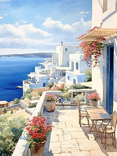 NANASUGUR Peinture Numero Adulte,Peinture par Numero Adulte,Peinture Numero Enfant,DIY Peinture Acrylique pour Adultes débutants Facile sur Toile,40×50 cm sans Cadre Seaside Cafe