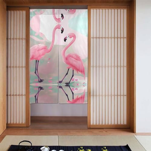 ZYVIA Love Flamingo Klassischer Türvorhang, 86,4 x 142,2 cm, verdunkelnd und winddicht, atmungsaktiv und glatt, dekorativer Effekt, geeignet für Zuhause und Restaurant