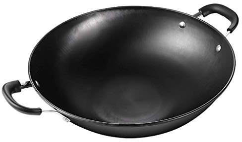 Wok para inducción Caldero binaural de hierro fundido Sartén antiadherente Sin recubrimiento Pasado de moda Olla de arrabio wok de hierro fundido Estufa de gas Cacerola redonda (Ta
