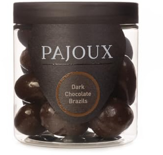 Pajoux Dark Chocolate Brazils (Small) 180g | Dark Chocolate Covered Nuts - Whole Brazil Nuts - Chocolate in a Gift Jar