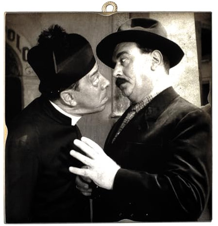 KUSTOM ART Wandbild im Vintage-Stil, Serie berühmter Schauspieler Fernandel (Don Camillo) Gino Cervi (Peppone), Druck auf Holz, 23 x 23 cm.