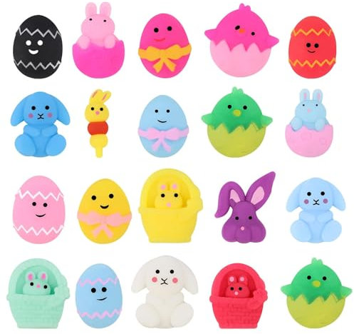 ANBOOR 24 Stück Oster Mochi Squishies Spielzeug für Kinder, Osternest-Füllmaterial, Ei-Füllungen, Geschenke,Party-Gefälligkeiten, Mini-Mochi Squishies Spielzeug,Klassenzimmer-Preise