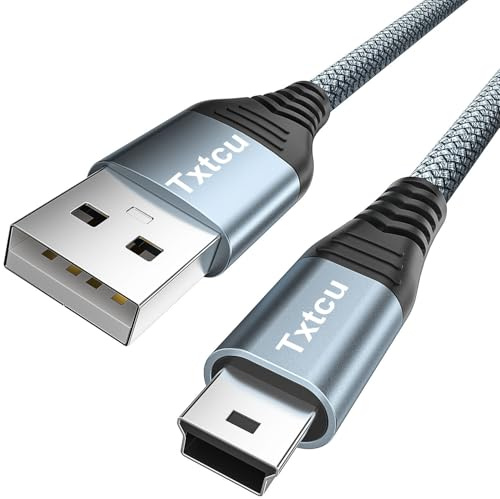 Txtcu Mini USB Cable 5M, USB 2.0 Type A to Mini B Cable Support Data Sync and Charging Lead Compatible with Hero 4/3, PS3 Controller, Dash Cam, SatNav, GPS Receiver, PDAs, Camera