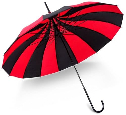 OLACD Sonnenschirm Vintage Pagode Sonnenschirm: dekorativer langer Griff Foto Prop Regenschirm, rot / schwarz, Einheitsgröße