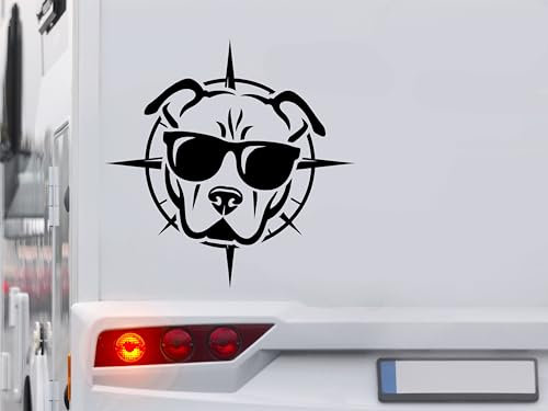 KLEBEKÖNIG Kompass Aufkleber - cooler Hund - Wohnmobil Wohnwagen Camping Autoaufkleber Reisen Van Bus Dekor Caravan Wohnanhänger Camper